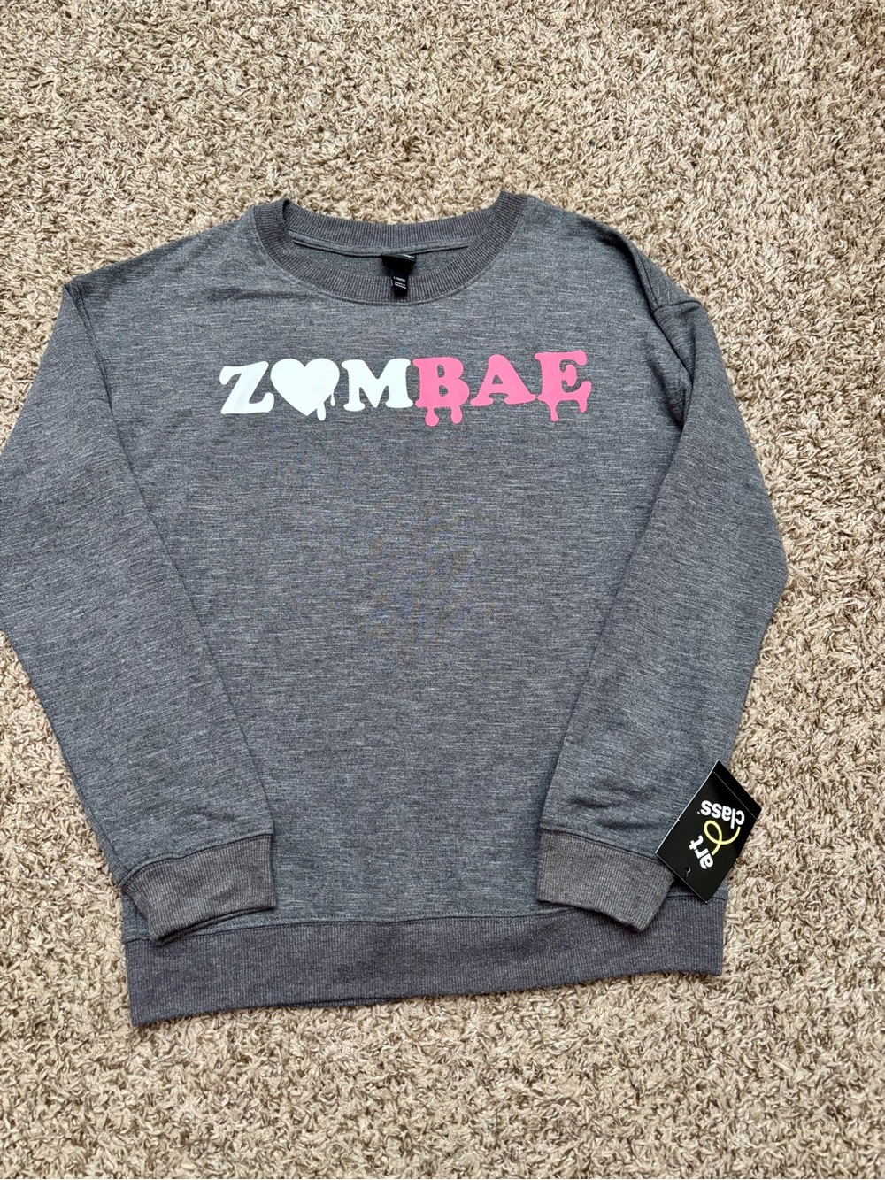 art class Grey Sweatshirt with White & Pink 'ZOMBAE' Graphic